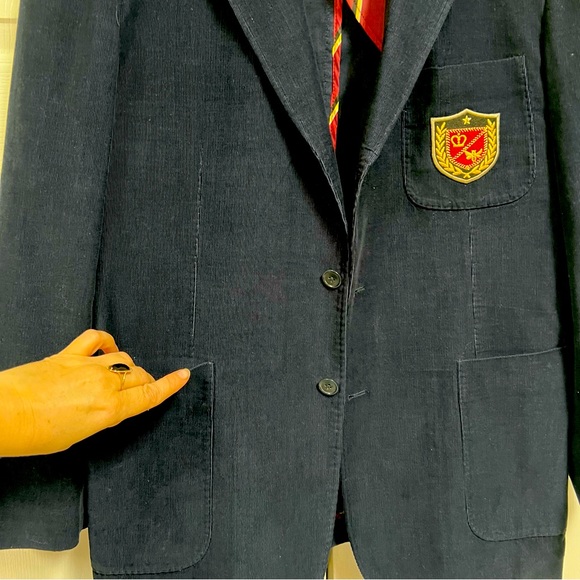 T Harris London Mens Jacket Size Large Corduroy Navy Blue with Emblem - Picture 5 of 12